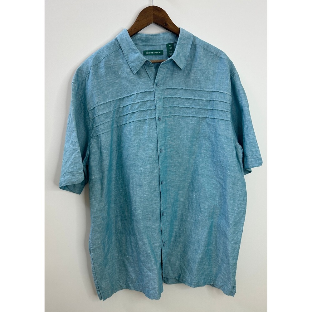 Cubavera Linen Cotton Blend Horizontal Pintcuk Button Short Sleeve Shirt Mens XL - Picture 12 of 12